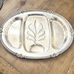 Vintage EPCA Bristol by Poole 86 Silver Plated Oval 3 Part Platter Tray Meat